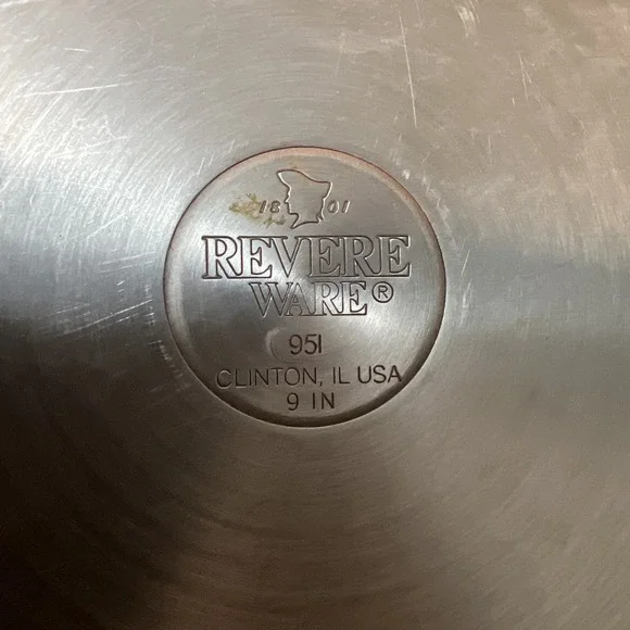 Vintage 1801 Revere Ware 9"- 951 Skillet, Fry Pan Stainless, Clinton , ILL - Picture 6 of 7